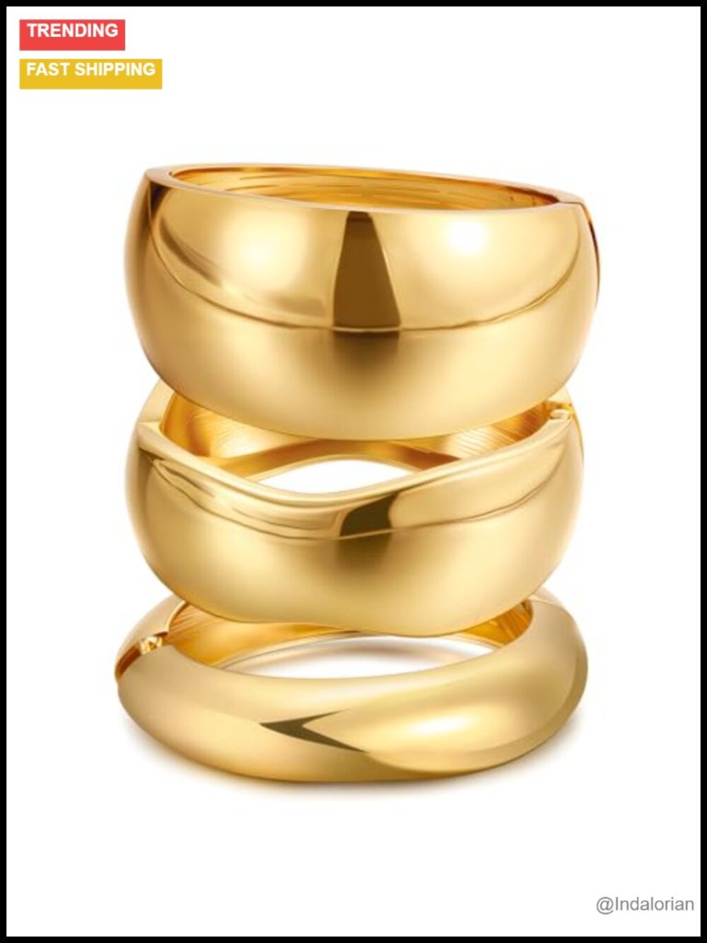 Chunky 14k Gold Plated Bangle Bracelets Stackable Set